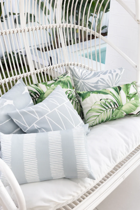 Tranquil Blues and Palms Outdoor Cushion Set – Curated Collection, Great Outdoor Cushions
