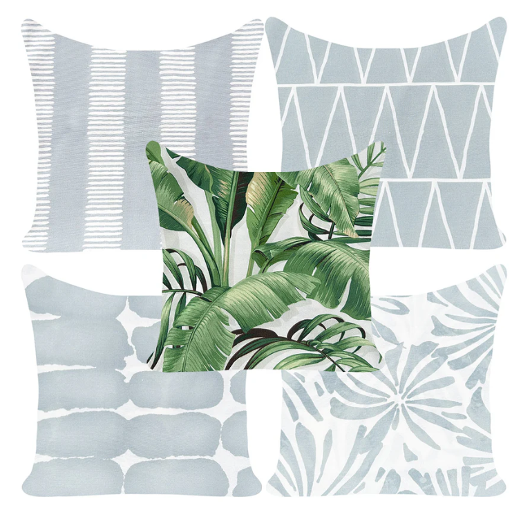 Tranquil Blues and Palms Outdoor Cushion Set – Curated Collection, Great Outdoor Cushions