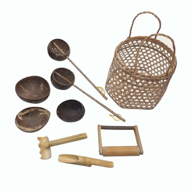 Beach Play Basket Set – Natural Bamboo & Coconut Toys for Sand & Water Fun