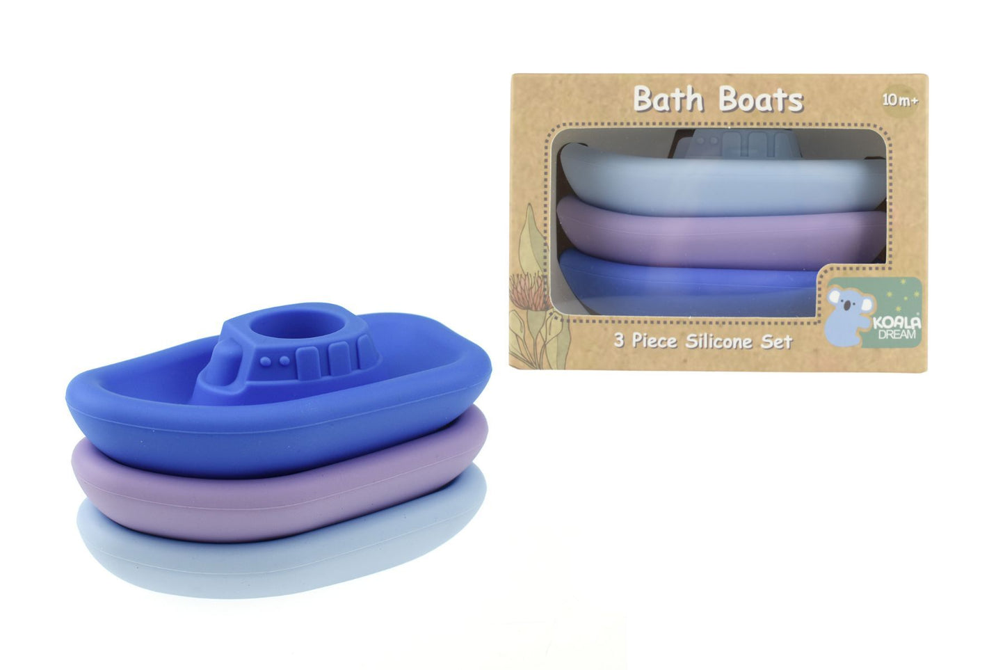 Koala Dream 3-Piece Silicone Bath Boats – Vibrant Yellow & Purple Floating Water Toys for Toddlers
