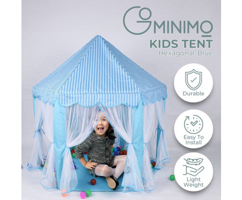 Kids Hexagonal Tent with Lights - Blue