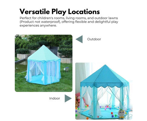 Kids Hexagonal Tent with Lights - Blue