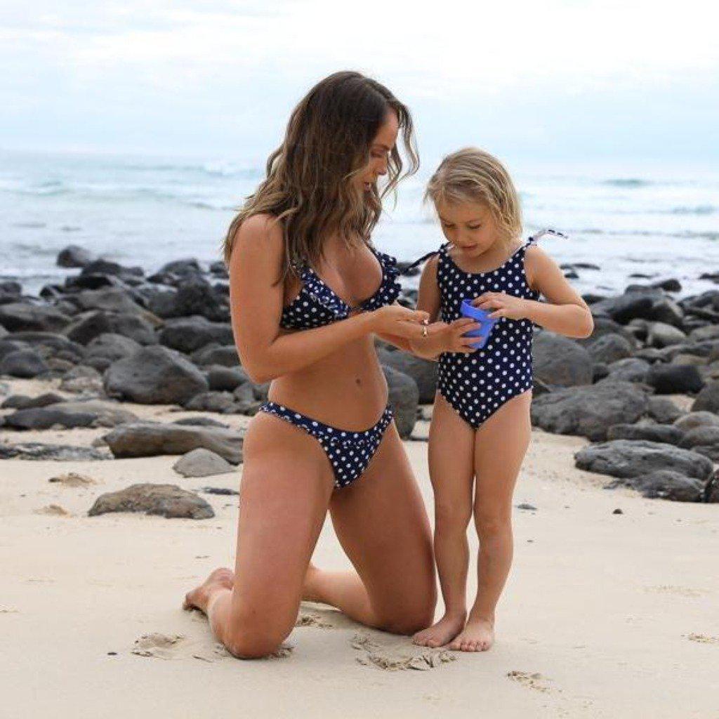 girls one piece swimsuit matching polka dot
