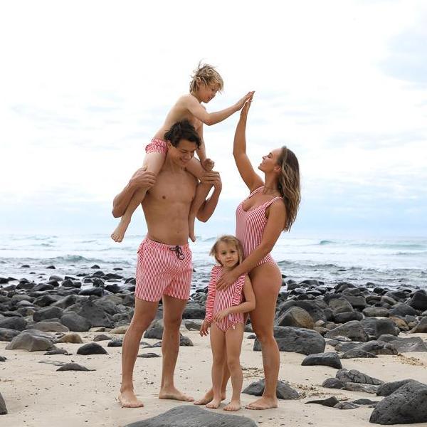 Matching Swimwear, Men's Board Shorts, Red and White Classic Stripe - Upper Notch Club