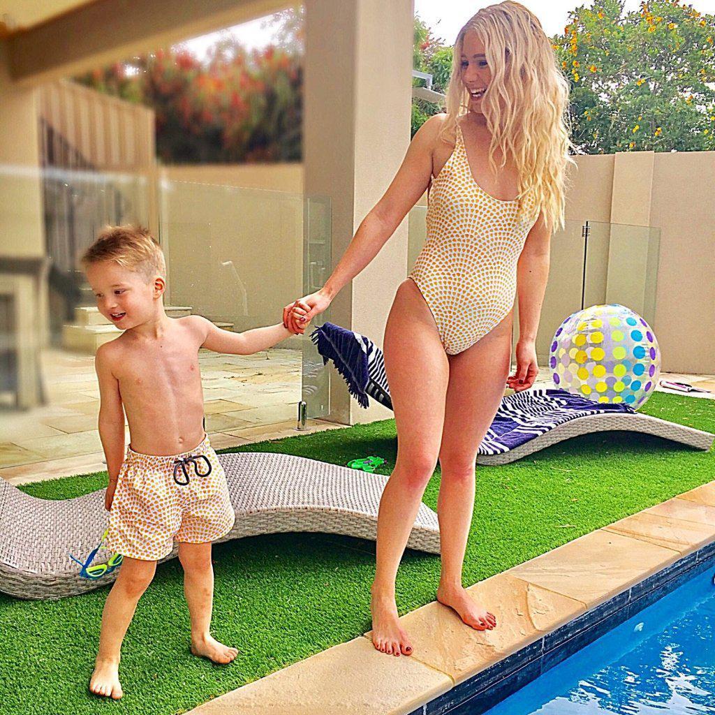 mother and kids matching swimsuit lemon drops