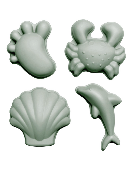 Beach Toy Set, Scrunch Bucket, Spade and Moulds, Sage