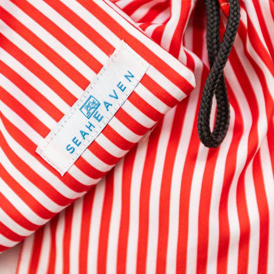 Matching Swimwear, Boys' Board Shorts, Red and White Classic Stripe - Upper Notch Club