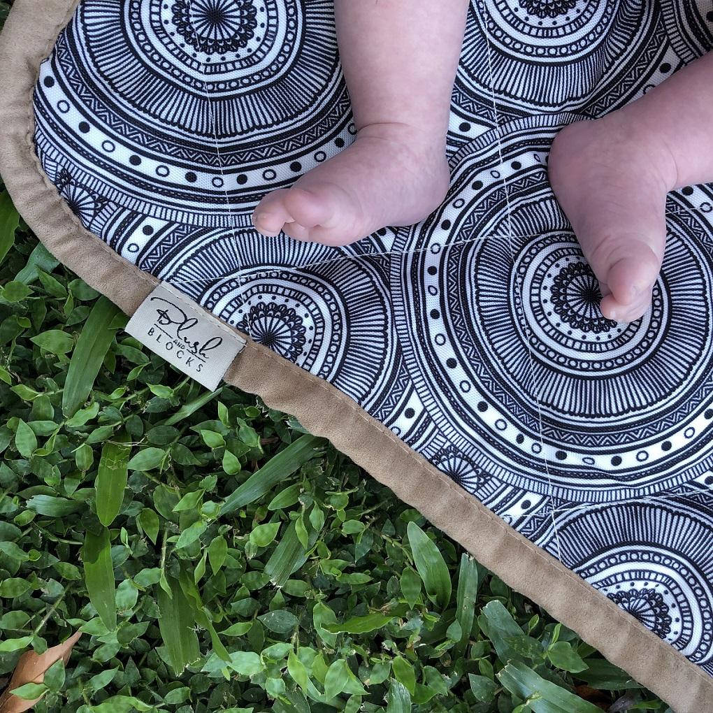 Waterproof Indoor Outdoor Play Mat Blush and Blocks close up