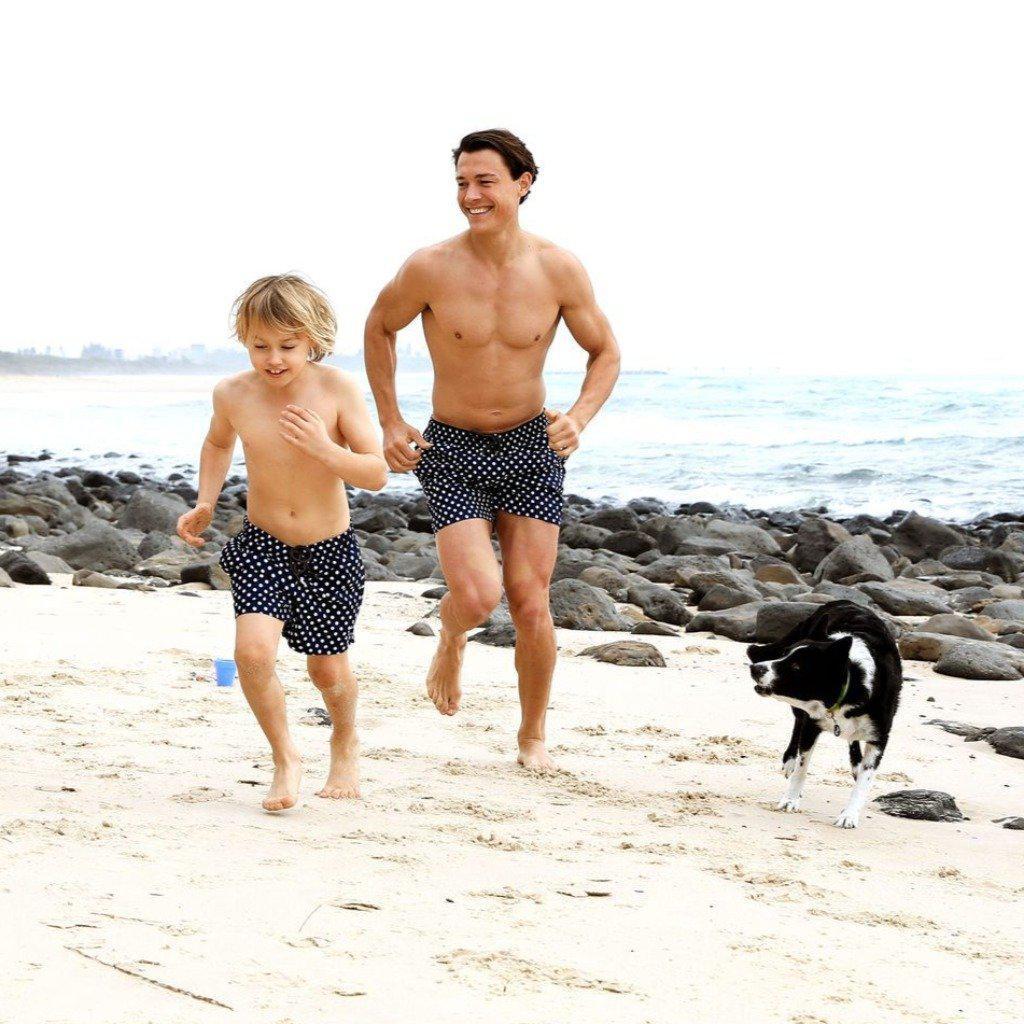 family matching swimwear navy polka dots