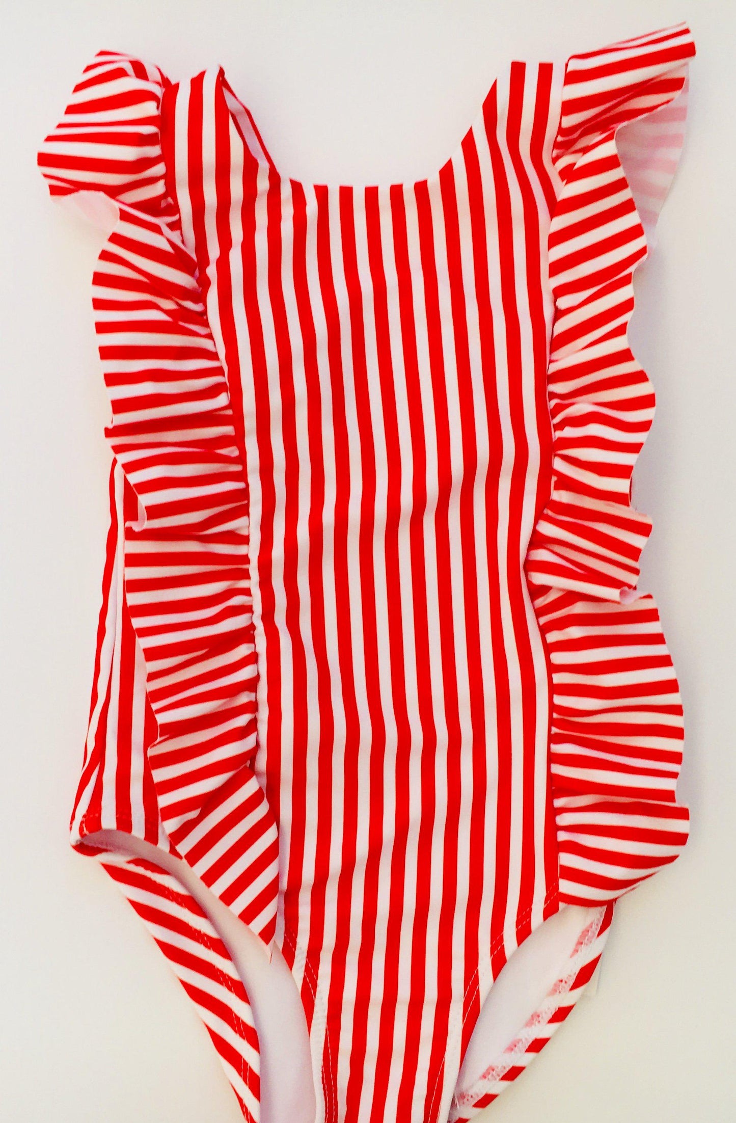 Matching Swimwear, Girls' One Piece Swimsuit, Red and White Classic Stripe - Upper Notch Club