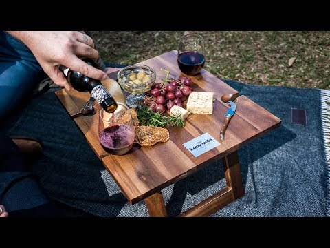 Load and play video in Gallery viewer, Picnic Wine Table with 4 Wine Glass Slots