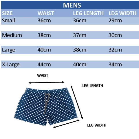 mens board shorts sizing guide