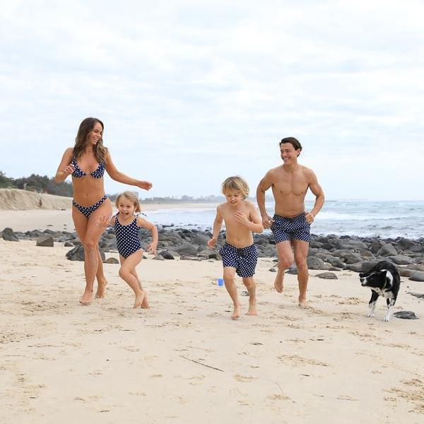 Matching Swimwear, Boys' Board Shorts, White on Navy Polka Dot - Upper Notch Club