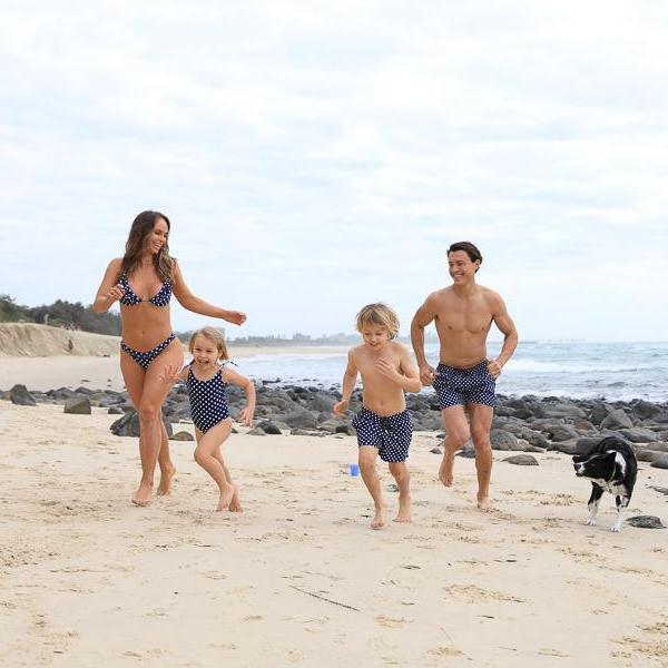 family matching swimwear navy polka dots