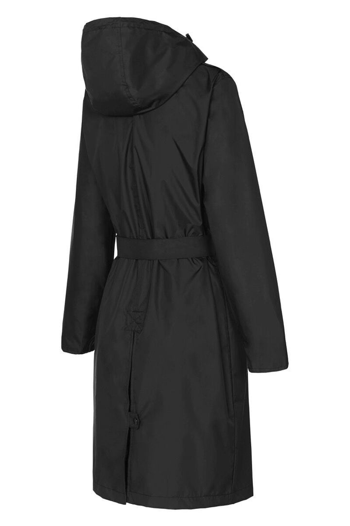 Women’s Packable Hooded Trench Rain Coat, Black, PAQME