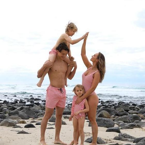 Load image into Gallery viewer, family matching swimwear red stripe
