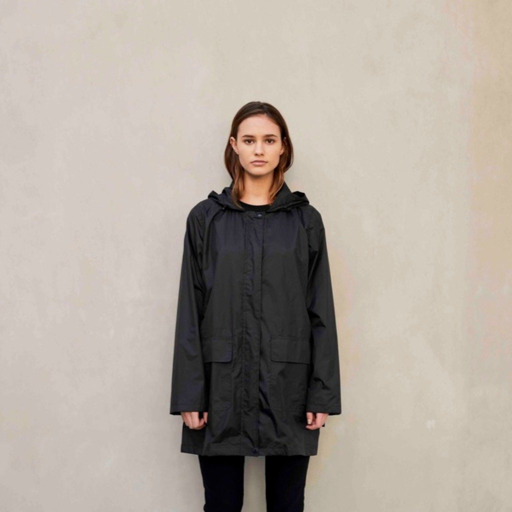 womens raincoat black packable hooded