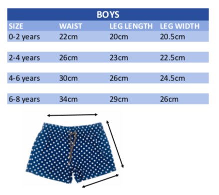 boys board shorts size guide