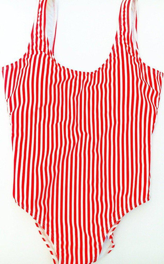 womens one piece swimsuit red stripe 