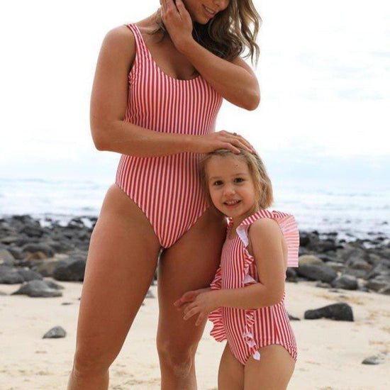 mother daughter matching swimwear red