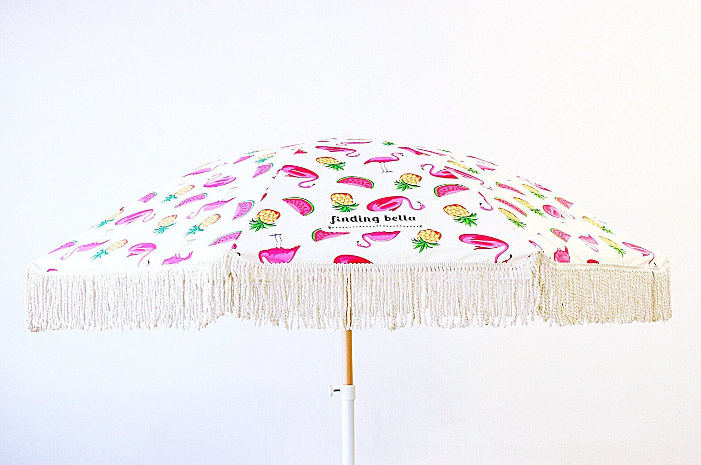 durable beach umbrella with fringe pink flamingo outdoor umbrella