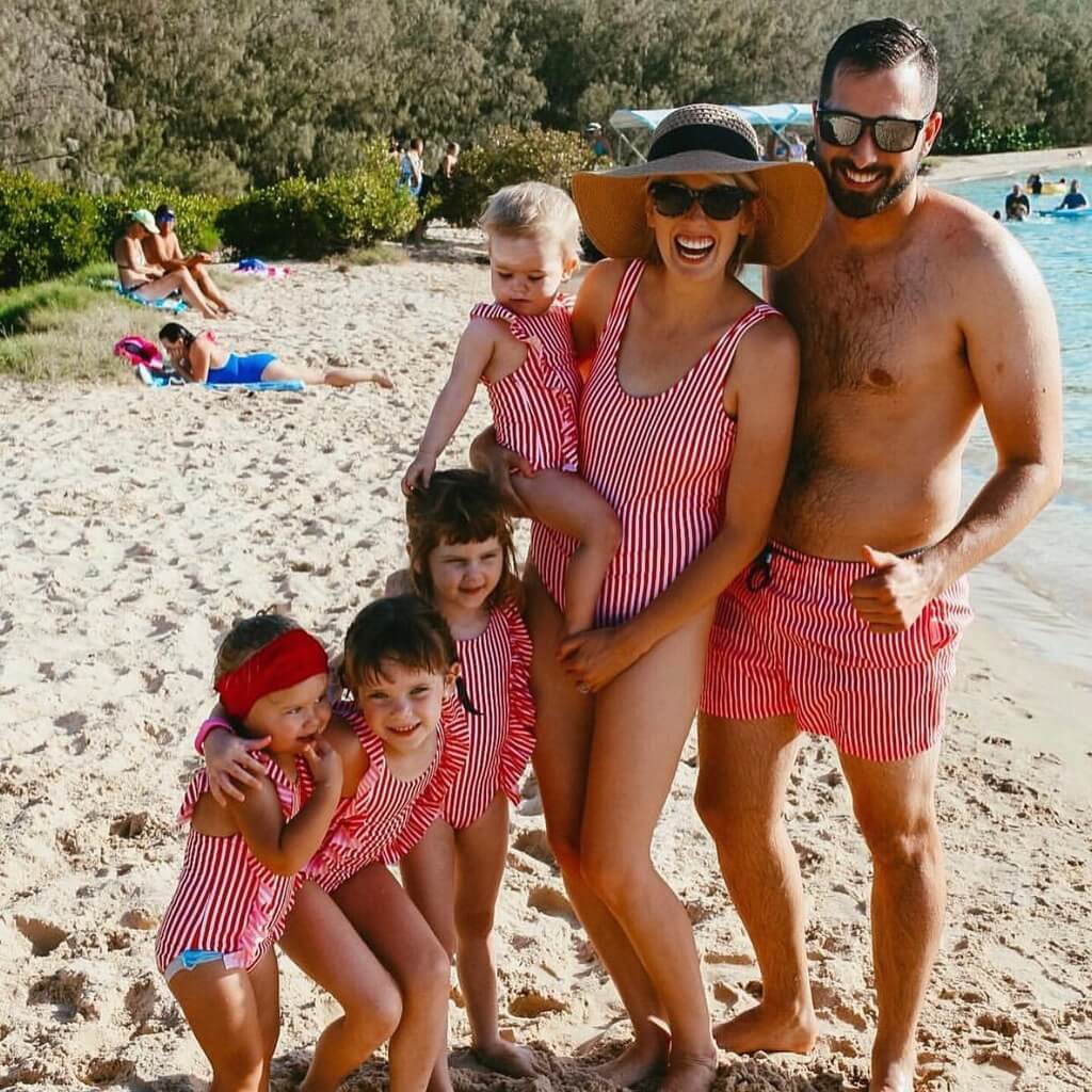 family matching swimwear red stripe