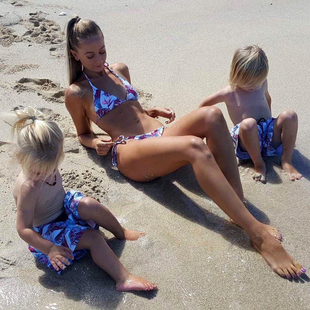mother and kids matching swimwear floral