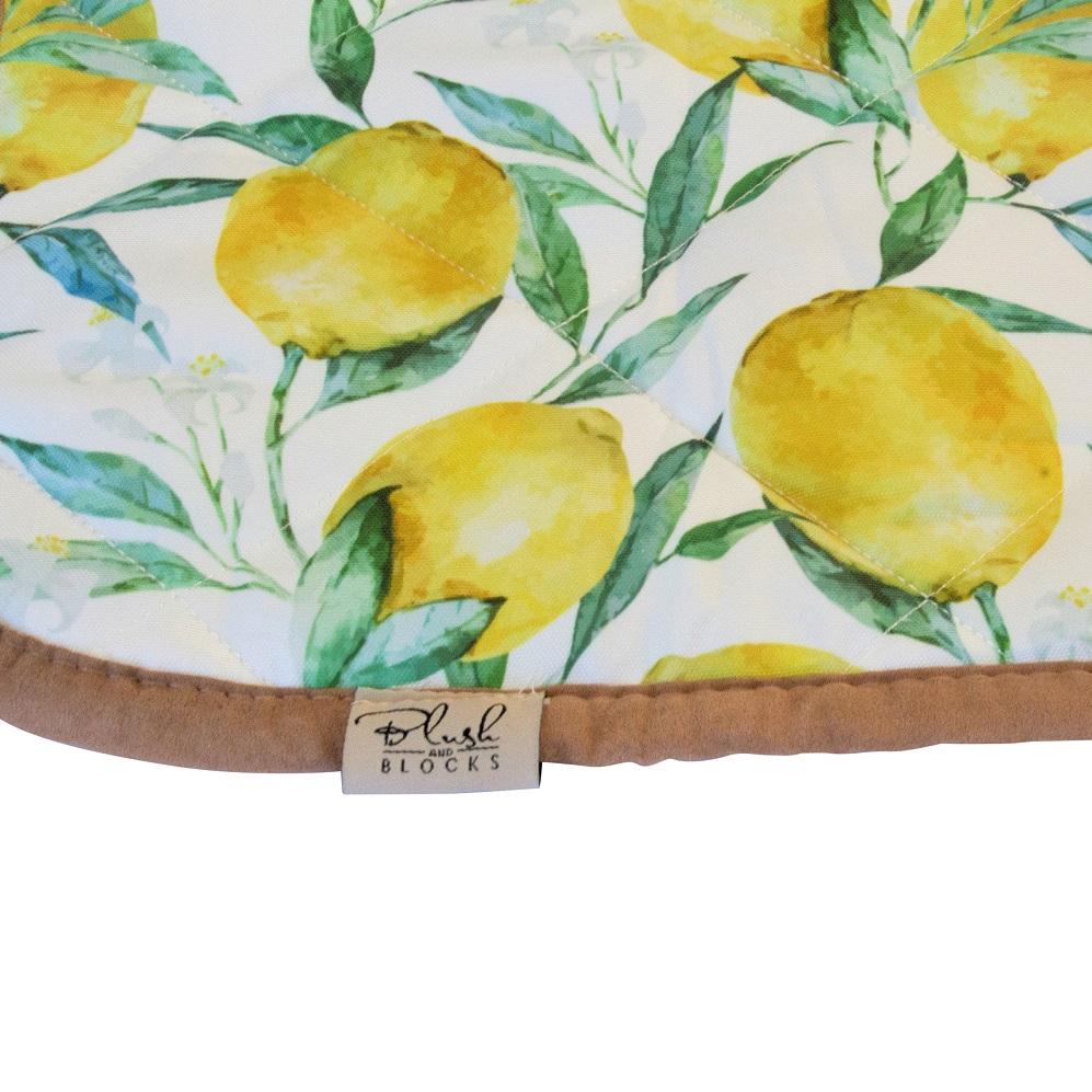 waterproof activity mat outdoor play mat yellow lemons blush and blocks close up