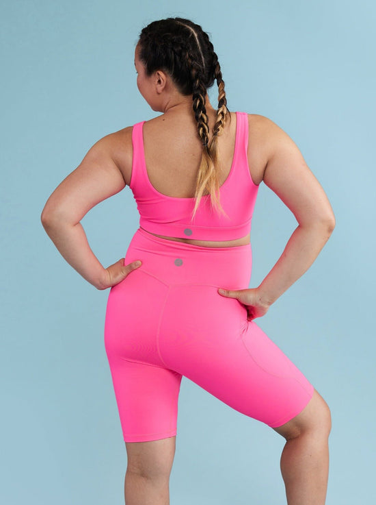 Load image into Gallery viewer, Neon Pink Active Swim Crop Top (PREORDER) - Mama Movement
