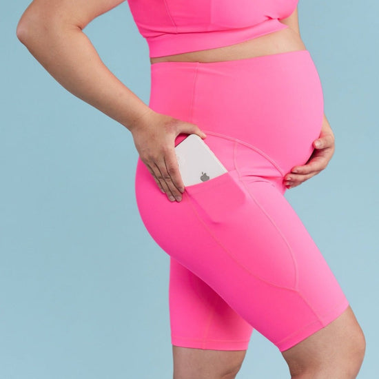 Neon Pink Maternity Biker Shorts (PREORDER) - Mama Movement
