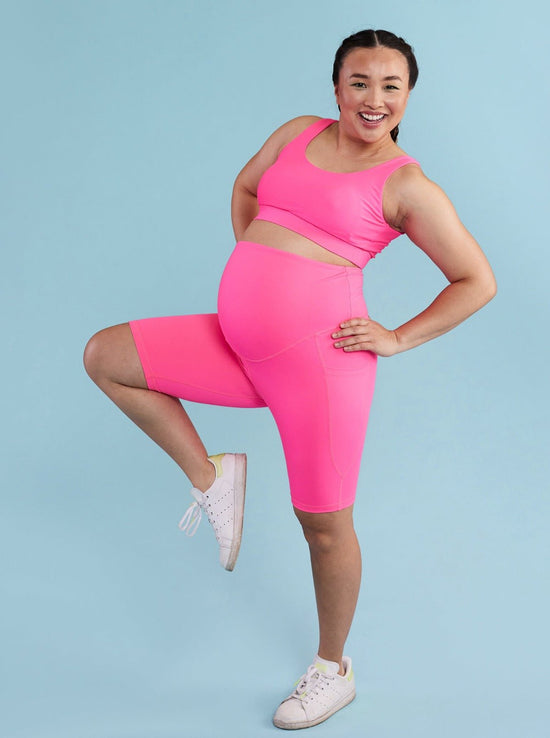 Neon Pink Maternity Biker Shorts (PREORDER) - Mama Movement