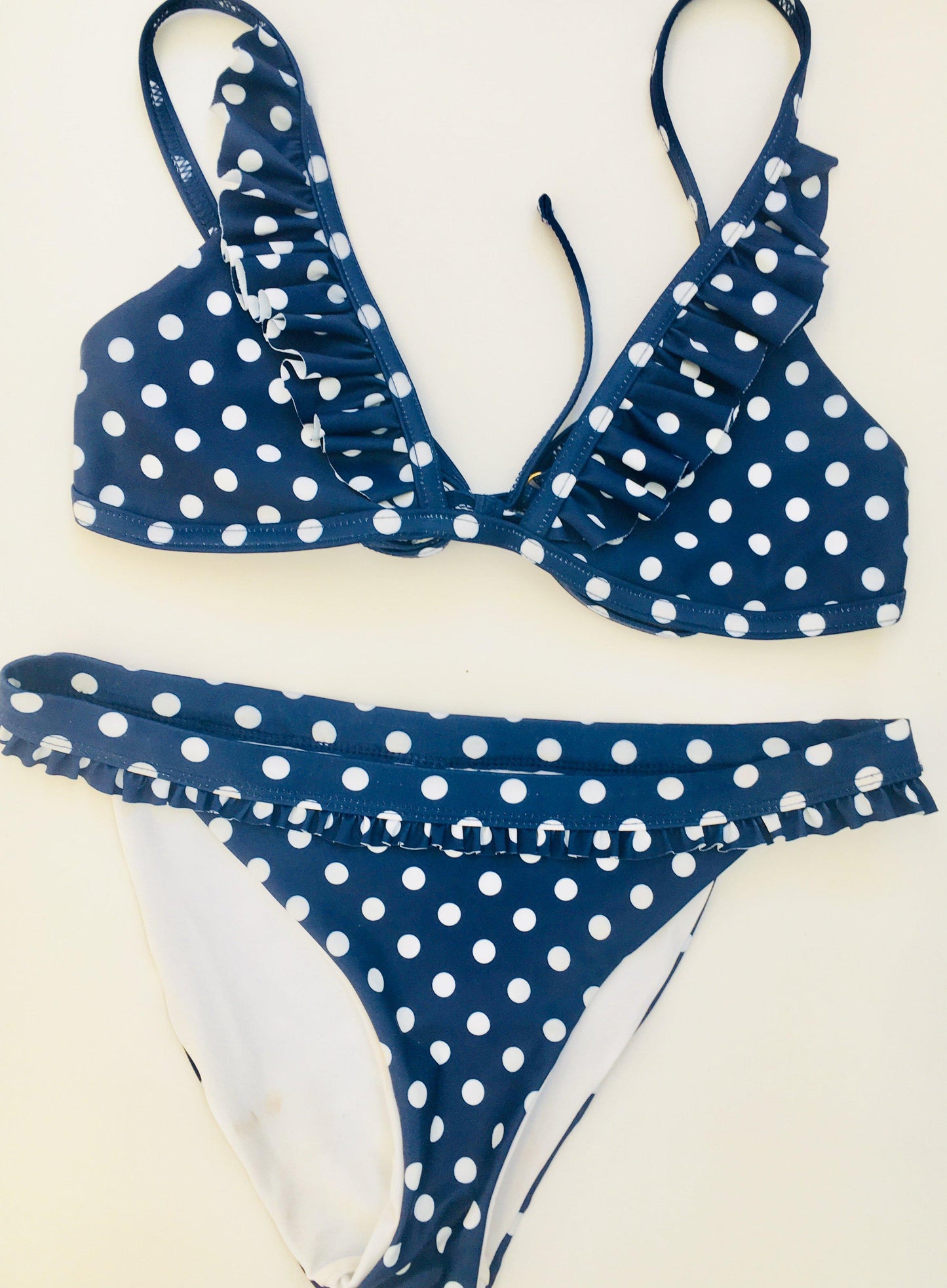 Matching Swimwear, Women's Bikini, White on Navy Polka Dot